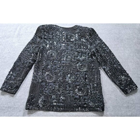Joan Leslie Talbots Jacket Womens L Petite Black Top Sequins Beads Silk LS Vtg - Picture 16 of 16
